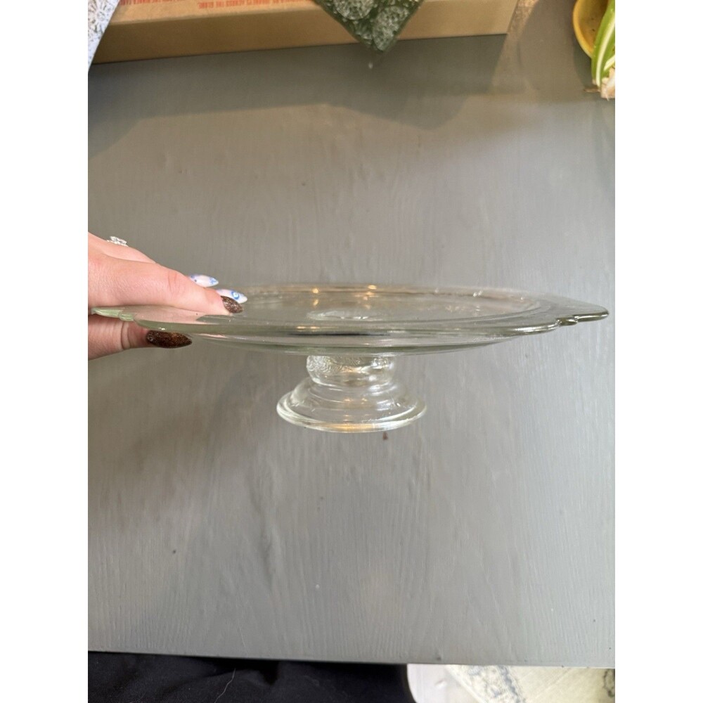 Antique Vintage 10" Depression Glass Madrid Pattern Clear Pedestal Cake Stand - Picture 2 of 4
